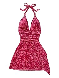 BEAUDRM Women's Floral Print Sleeveless Halter Deep