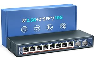 10 Port 2.5G Umanaged Ethernet Switch, 8 x 2.5G Base-T Ports, 2 x 10G SFP, Compatible with 100/1000/2500Mbps, Metal Fanless, 