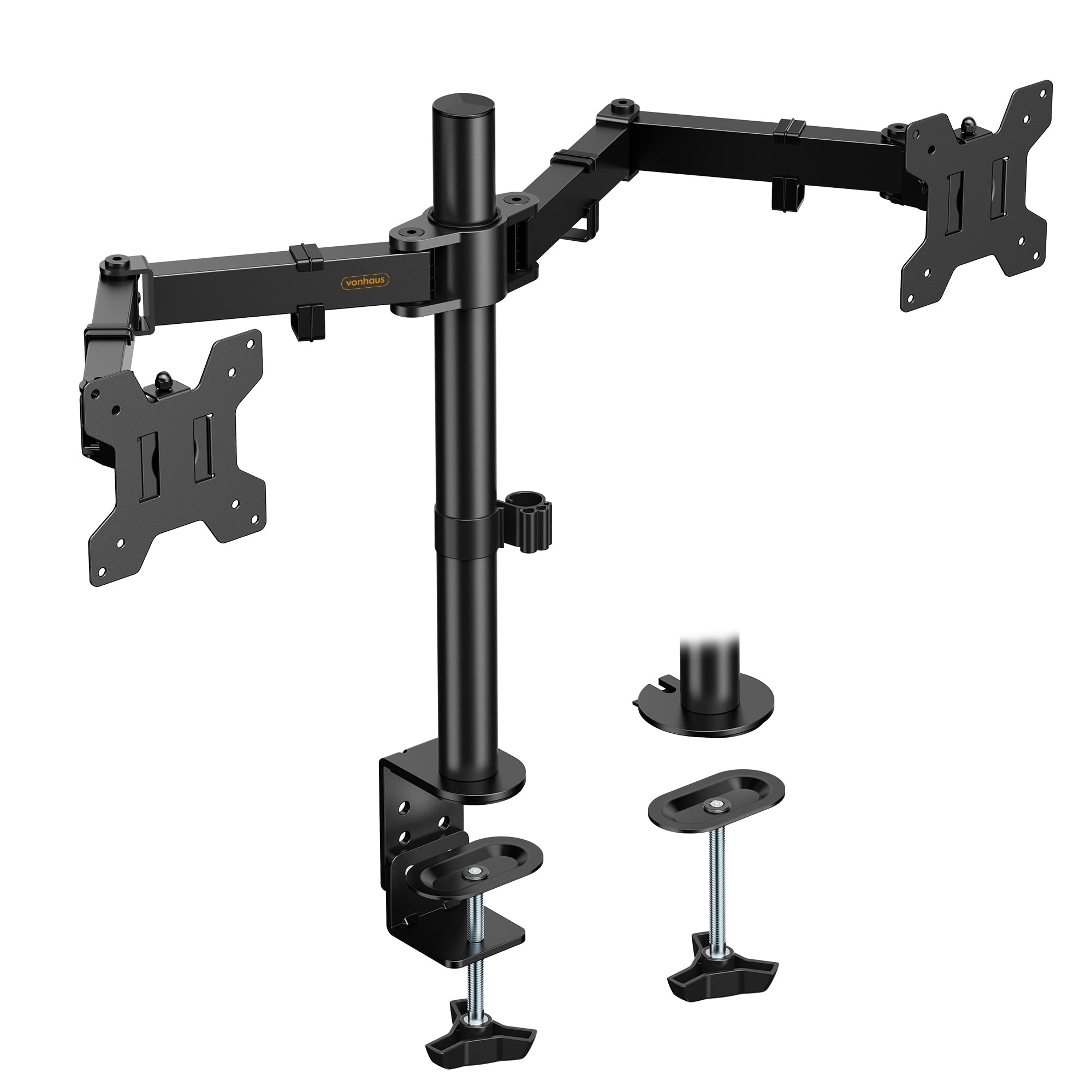 VonHaus Dual Monitor Stand for 13-32" Screens, Twin Monitor Mount with Desk Clamp, Height Adjustable, Easy Assemble Stand with Full Tilt, Rotation & Swivel Arms, VESA: 75x75 & 100x100mm