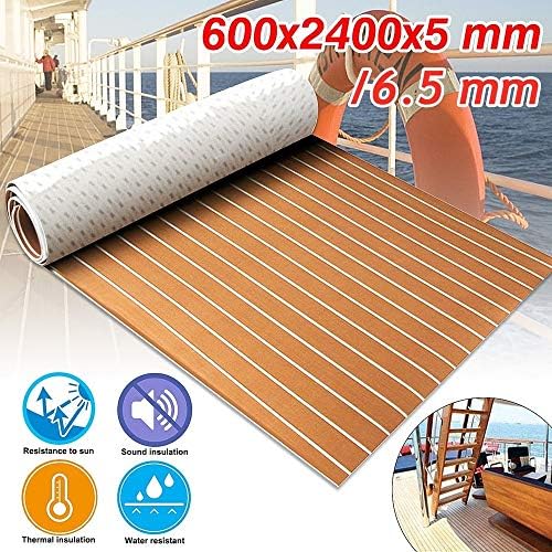 Lotus Job 2400x600x6.5mm /5mm Anti-Slip Foam Boat Mat Teak Decking Marine Flooring Faux Boat Decking Sheet Mat Pad Brown and Grey (Brown White 2400x600x5mm)