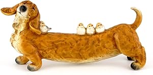 Top Collection 5.25" Tall 11" Long Large Garden Dachshund & Birds Statue, Medium