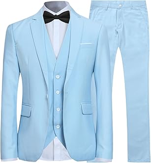 Mens Suits 3 Piece Slim Fit Wedding Formal Tuxedo One Button Close Blazers Jacket Waistcoat Trousers