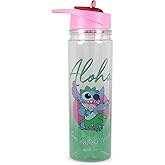 Silver Buffalo Lilo and Stitch Aloha Double Wall Tritan Water Bottle | BPA-Free Plastic Bottle With Screw Top And Flip-Up Straw Lid | Sports Hydration | Holds 18 Ounces