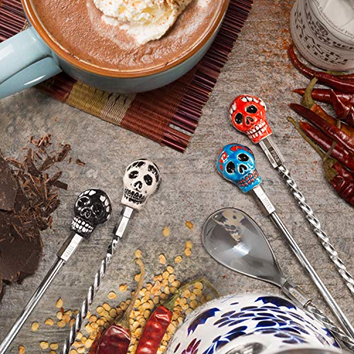Piña Barware Totem Modular Cocktail Stirrer - Handmade Peruvian Ceramic Calavera"Sugar Skull" Accessory (Set of 2 - Black & White)