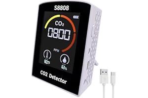 SOONKODA 3 in 1 Real time CO2 Detector Plug in USB,CO2 Monitor Sensor with 4 Color Lights Alarm,Air Quality Monitor,℃/℉ Temperature and Humidity Tester Meter,Carbon Dioxide Detector for Indoor,Home,Office