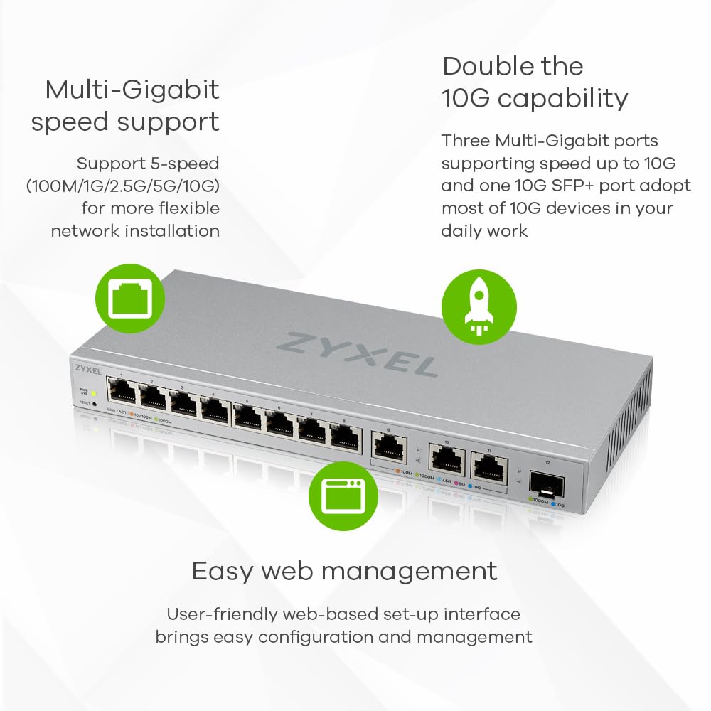 Zyxel 12-Port Multi-Gigabit Switch - Side View Showing Compact Metal Chassis Design