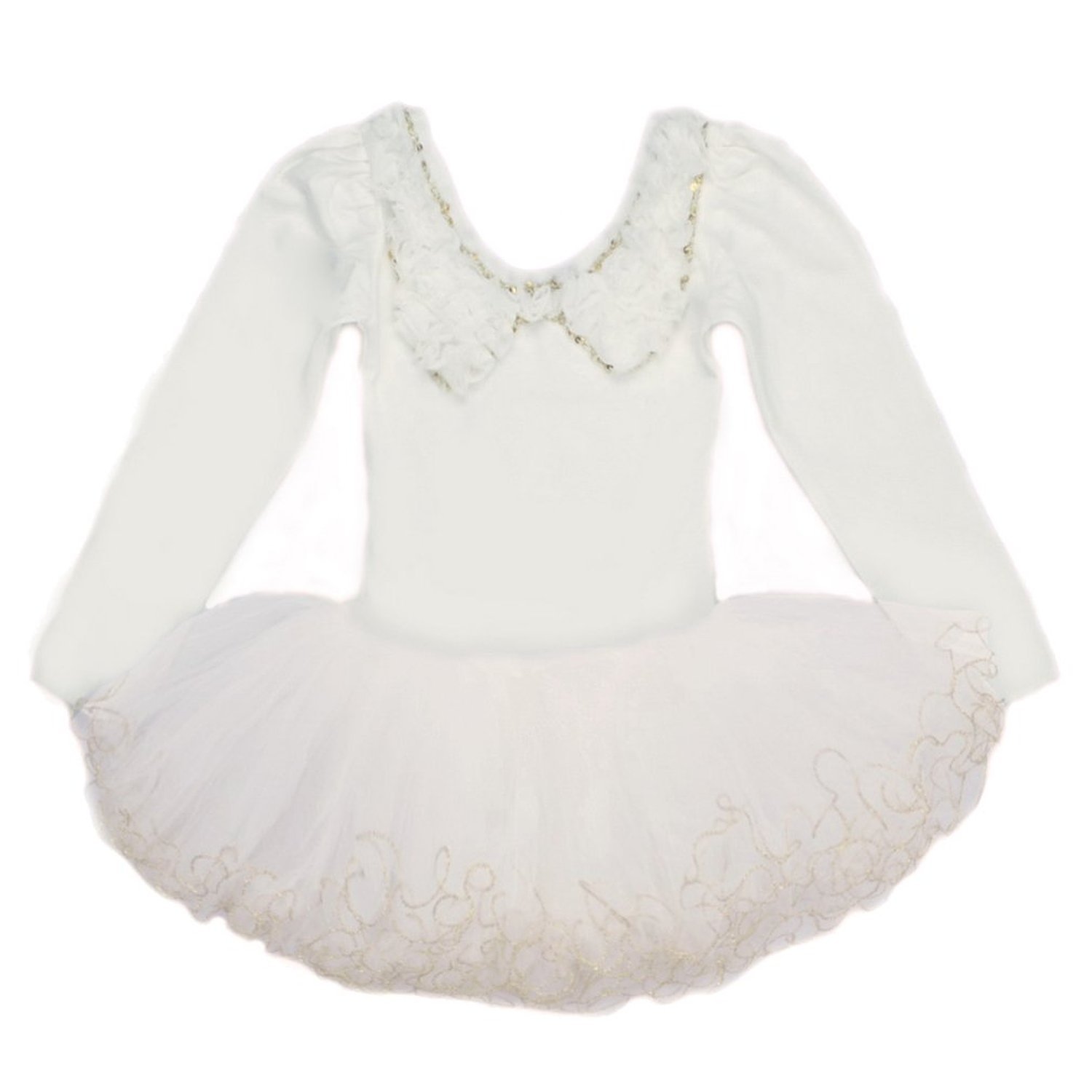 Kids Girl Ballet Dance Dress 3-9 Years Ruffle (3, White Long Sleeve)
