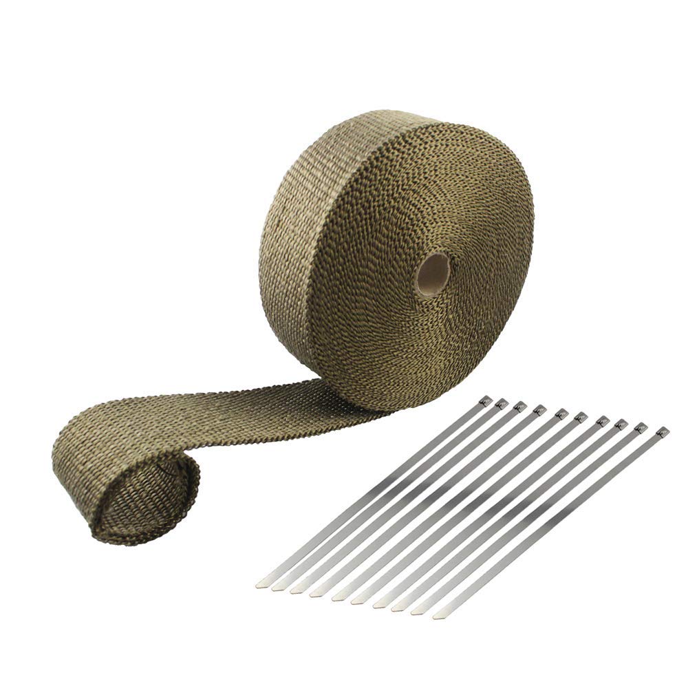 Ucreative Titanium Lava Fiber 5cm x 15m Exhaust Header Wrap Kit with 10pcs 30cm Stainless Steel Locking Ties