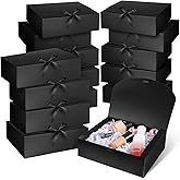 Qulkws 15Pcs 10.6x7.8x3.1 Inch Black Paper Gift Box with Ribbon, Gift Boxes with Lids for Presents, Luxury Black Gift Box, Groomsmen Bridesmaid Proposal Box for Wedding Christmas Baby Shower Birthday