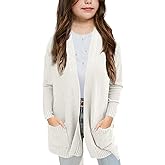 Goranbon Girls' Cardigan Sweaters Open Front Long Sleeve Casual Sweater Coats with Pockets
