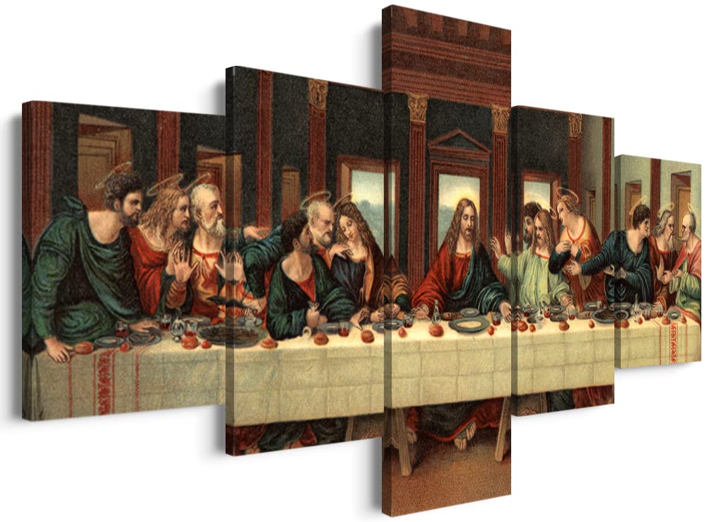 Photo 1 of YOUHONG 5 Piece Last Supper Wall Art Christian Wall Decor Jesus Posters Leonardo Da Vinci Dining Room Decor The Last Supper Painting for Bedroom Living Room Decor (50''W x 24''H)