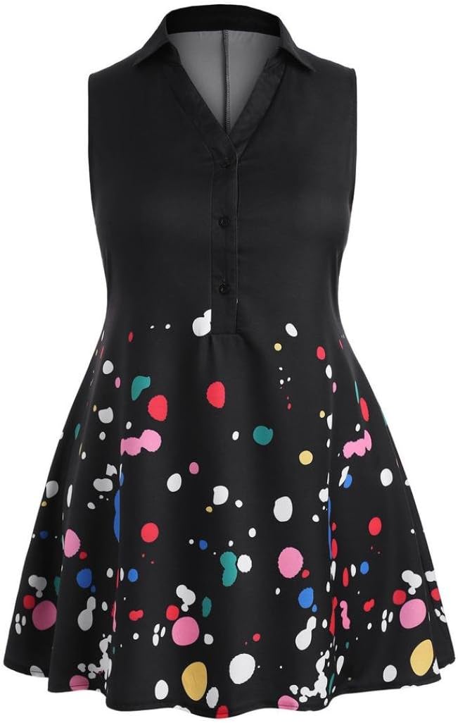 Plus Size Dresses, FORUU Womens Casual Splash Printed Sleeveless Polo Top Blouse