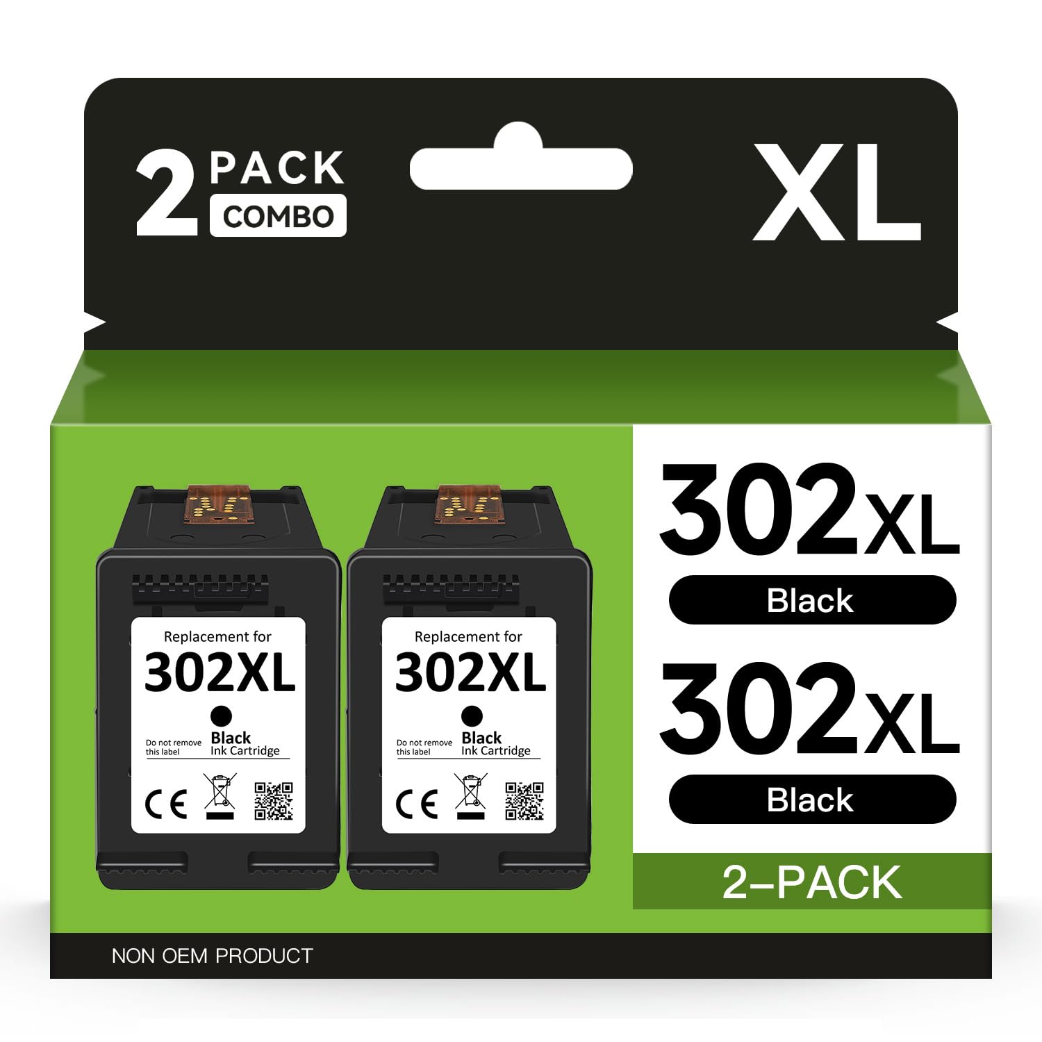 Firstoner 302XL Black Ink Cartridge, 302XL Replacement for HP 302 Ink Cartridges Combo Pack for Envy 4520 4524 4527 4523 OfficeJet 3830 3831 3835 4650 5230 DeskJet 3630 1110 2130 2132 (2 Black)