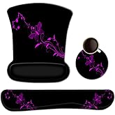 RICHEN Keyboard Wrist Rest Pad and Mouse Wrist Rest Support Mouse Pad Set,Durable &amp; Comfortable &amp; Lightweight for Easy Typing &amp; Pain Relief-Ergonomic Support (Purple Butterfly)