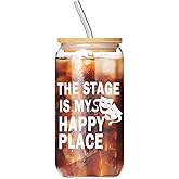 Muzuis Theater Gifts, Musical Theater Gift, Broadway Gifts for Directors, Actors, Music Teachers, Musicians on Birthday Christmas - 17 Oz Drinking Glass Iced Can Glass Cup with Bamboo Lid and Straw