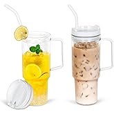 oaptuza 2 Pack 40 oz Acrylic Tumbler with Handle, Clear Plastic Cups with Lids and Straws, BPA-Free Reusable Iced Coffee Cups, Wide Mouth Travel Mug for Coffee, Boba, Smoothies, Soda, Juice