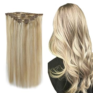 Amazon Com 22 Clip In Human Hair Extensions Highlights Double