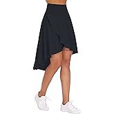 THE GYM PEOPLE Women's High Waist Wrap Ruffle Hem Asymmetric Skort High Low Flowy Midi Skirt with Shorts