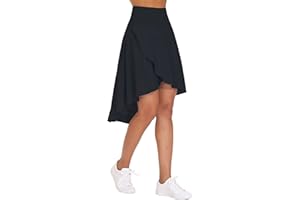 THE GYM PEOPLE Women's High Waist Wrap Ruffle Hem Asymmetric Skort High Low Flowy Midi Skirt with Shorts