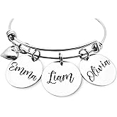 Hand and Heart Jewelry Mother’s Day Gifts-Customizable Bangle Bracelet With Name Charms Gift For Mom-Grandma- Godmother