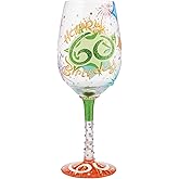 Enesco Designs by Lolita Happy 60th Birthday Hand-Painted Artisan Wine Glass, 15 Ounce, Multicolor