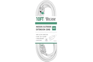 YOJOE 10 Foot White Outdoor Lighted Extension Cord - 16/3 SJTW Extension Cord with 3 Prong Grounded Plug - 16 Gauge Christmas Light Extension Cord for Garden, Christmas Decorations - UL Listed