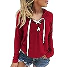 IEason Women Top, Women Hoodie Sweatshirt Lace Up Long Sleeve Crop Top Coat Sports Pullover Tops (L, Red)