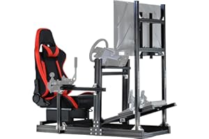 Anman Racing Simulator Cockpit Stand with Monitor Mount & Red Seat Fit for Logitech/Thrustmaster/Fanatec G29 G920 G923 T128 T300,Adjustable Steering Wheel Stand,Not Included Wheel,Pedals & Shifter