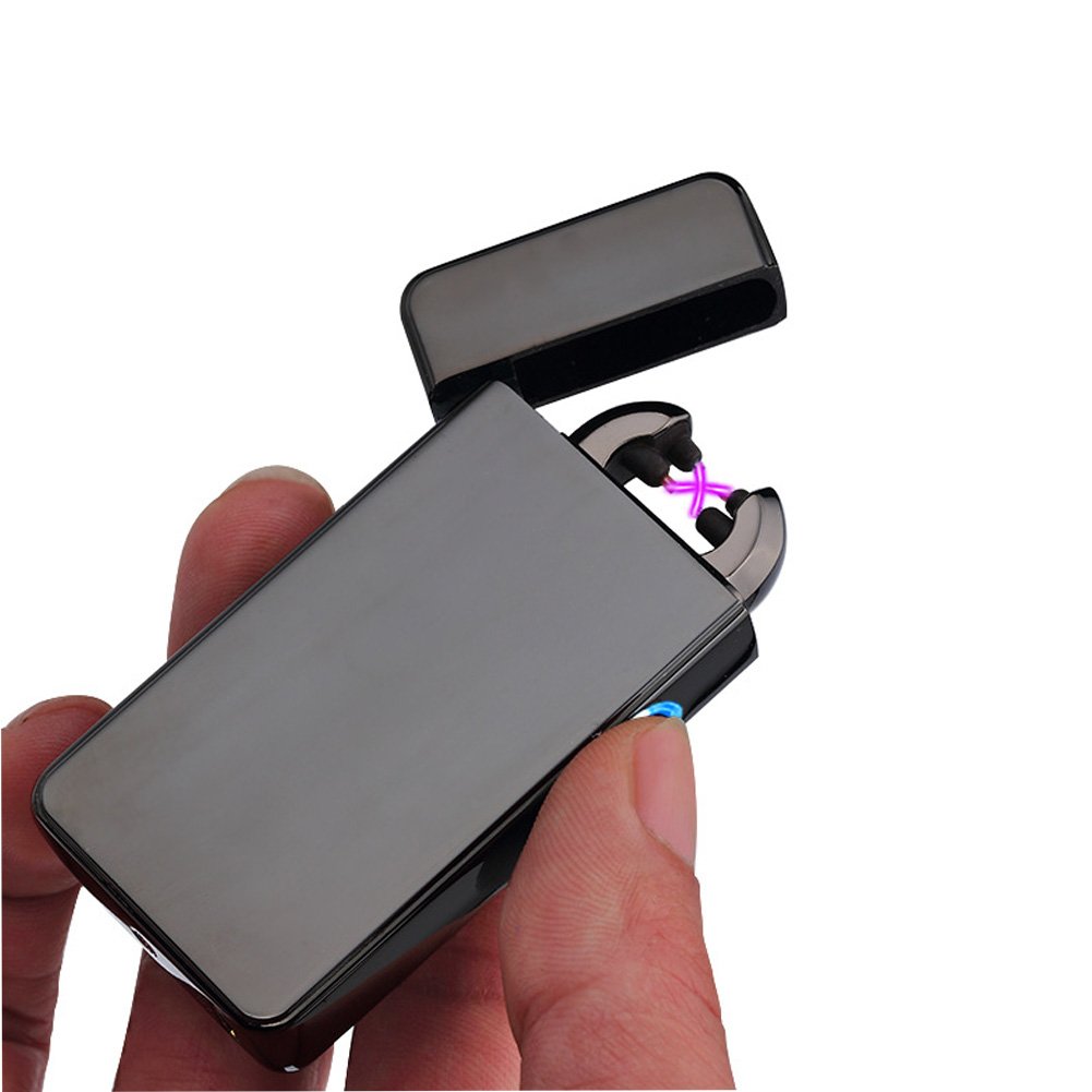 Electric Lighter,USB Lighter Gift Matal Body Double Electronic Arc Cigarette Lighter Outdaoor Windproof No Gas