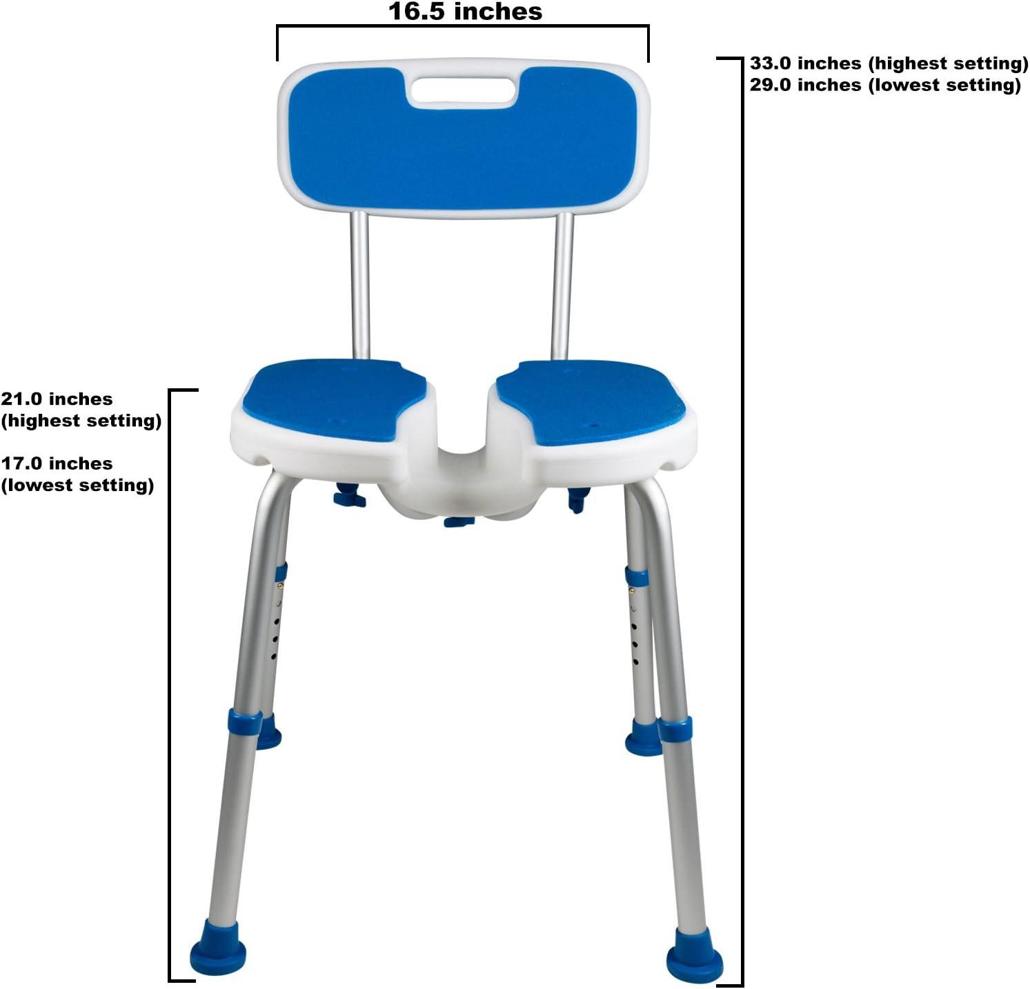PCP Shower Safety Seat, Cutout for Easy Cleaning, Non-Slip Bath Support Recovery Chair with Backrest, White/Blue: Health & Personal Care