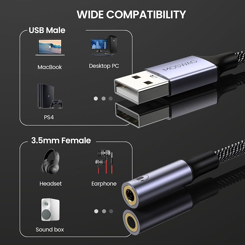 Adaptateur USB vers Jack 3,5mm Carte Son Externe AUX Stéréo 1 Pack — photo 4 sur 7