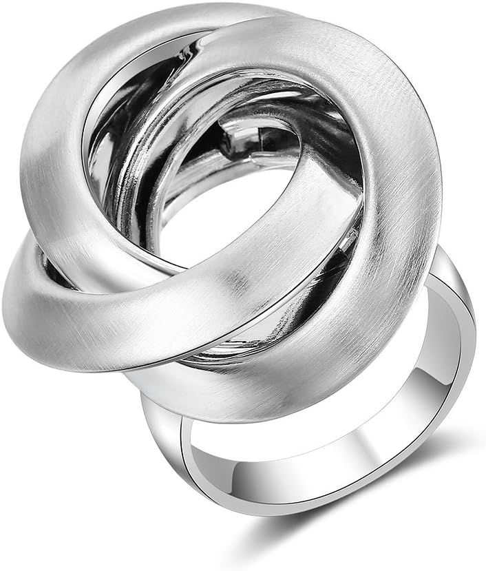 Mytys Stainless Steel Cocktail Rings Interlocked Ring for Women Girl Men Boy Matte Brushed Comfort Fit