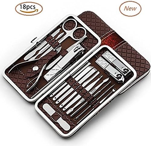 Manicure Pedicure Set Nail Clippers Kit Nail Tools WeiFan Professional Stainless Stee Nail Scissors Grooming Kit & Nail Cuticle Remover Tool Kit of 18pcs with Portable Travel Case(Brown)