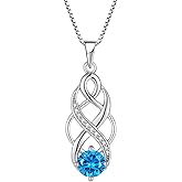 Lwsary Infinity Celtic Knot Necklace 925 Sterling Silver Irish Pendant Birthstone Jewelry for Women