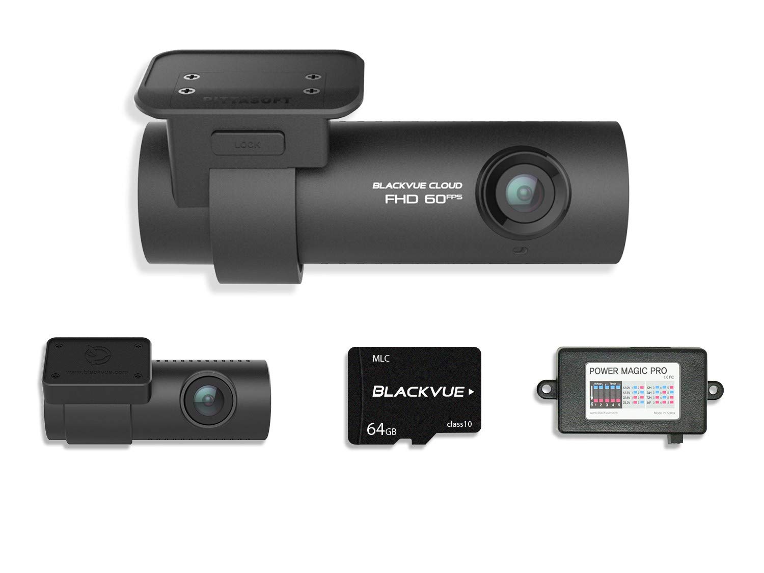 Blackvue DR750S-2CH With Power Magic Pro Hardwiring Kit 2-Channel 1080P Full HD Car DVR Recorder | 64GB SD Card Included