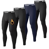 4 or 2 Pack Men's Thermal Pants Fleece Lined Long Johns Bottom Base Layer | Compression Thermal Underwear Leggings, Front Fly Opening, Breathable Warmth, 4-Way Stretch, Skiing, Hunting and Winter Wear