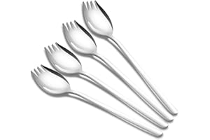 tiokin Sporks, 4-Pack Salad Forks 18/10 Stainless Steel 7.4 Inches Long Handle Dessert Spoons Ice Cream Spoons Flatware Set R