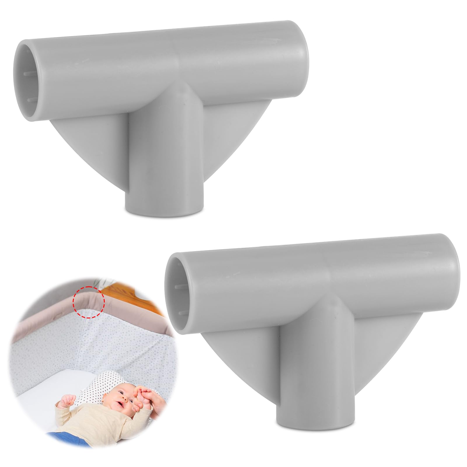 2pcs T-Shaped Joints, Gray 0.98 Inch Inner Diameter Baby Playpen Replacement Connectors