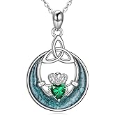 Claddagh Necklace 925 Sterling Silver Claddagh Turquoise Pendant for Women Irish Gifts Jewelry
