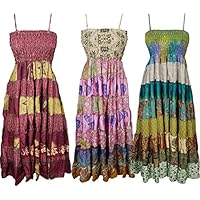 Womens Sundress Recycled Vintage Sari Lost In A Dream Patchwork Maxi Dress Wholesale 3 Pcs