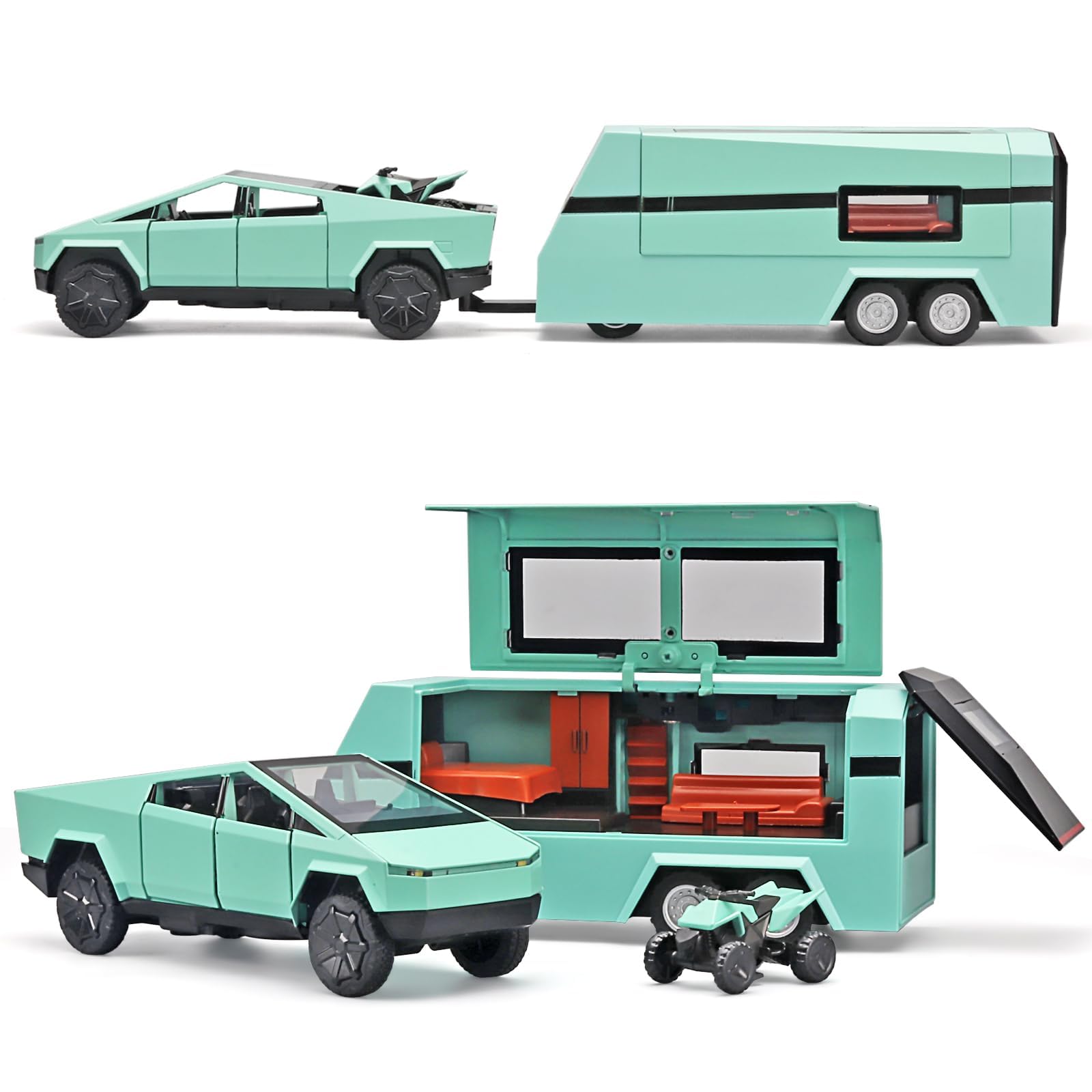 MODVKVK Tesla Truck 1:32 Model Car, ​​Trucks Toy Car Motorhome Model Kit with Light & Music, Pull-Back Function, Alloy Die-Cast, Ideal for Children 3 Years and Up & Collectors (Green)