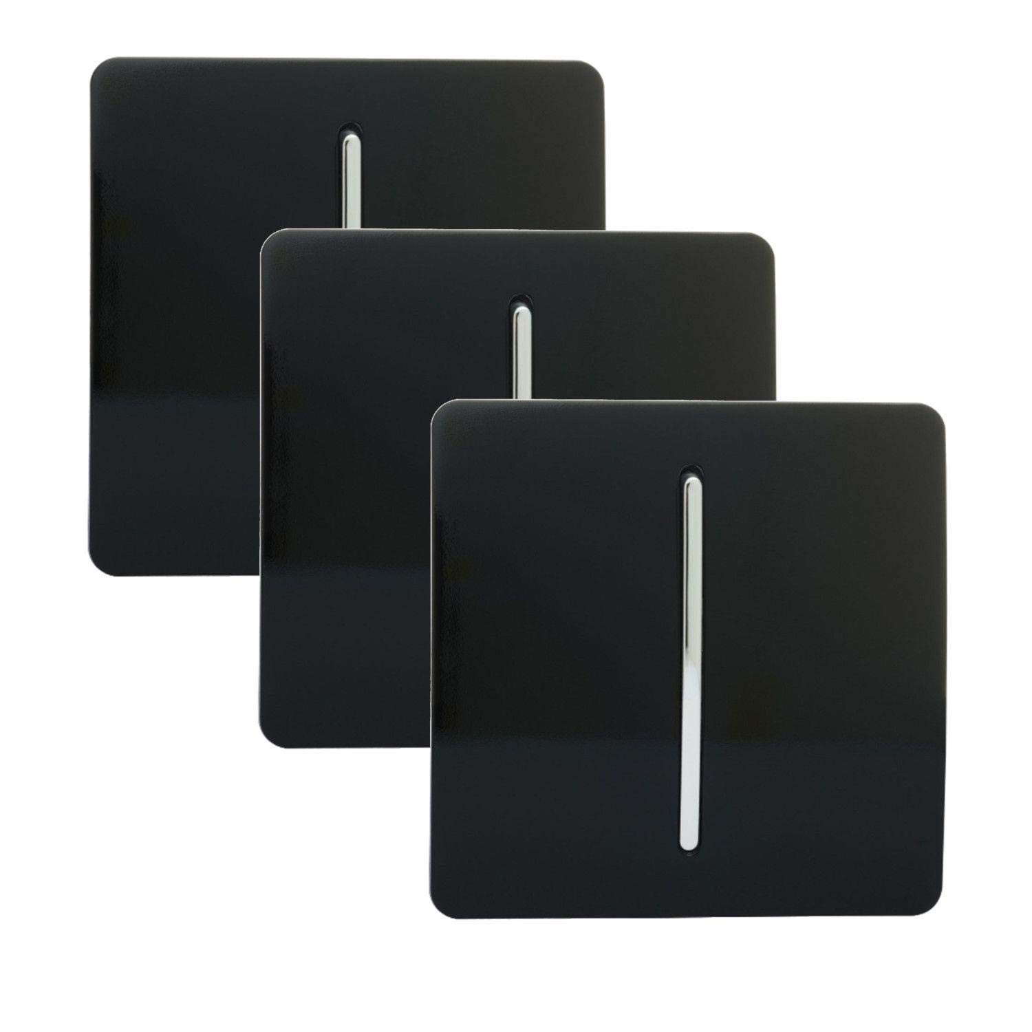 Trendi 1 Gang 2 Way Artistic Modern Glossy 10 Amp Rocker Tactile Light Switch Piano Black (3 Pack)