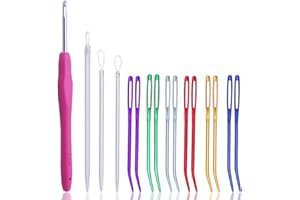 QMNNMA 16pcs Yarn Needle, Bent Needle Tapestry Needle Set, Wool Needles Large-Eye Blunt Needles and Crochet Hooks for Knitting Crochet(Random Color)
