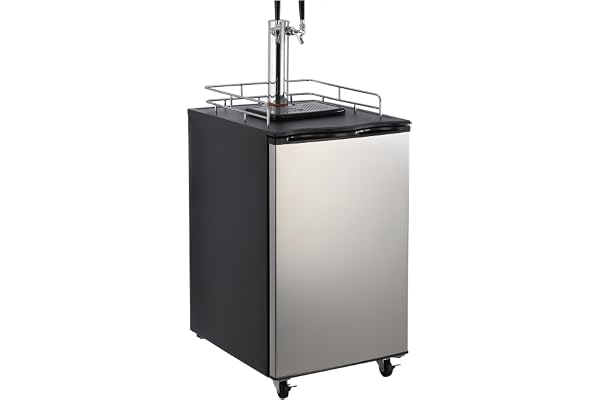 Beer Kegerator, Dual Tap Draft Beer Dispenser, Full Size Kegerator and Keg Beer Cooler With Shelves & Drip Tray & 4 Casters, Stainless Steel Keg Dispenser, 32Â°F- 50Â°F Temperature Control, 170L