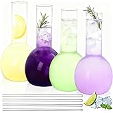 Acshio 4 Pack Creative Cocktail Glasses, 15 Oz Tube Shaped Martini Glass with Straws, Unique Clear Fancy Drinking Wine Glasses for Mixed Drinks, Champagne, Bar, Party Halloween