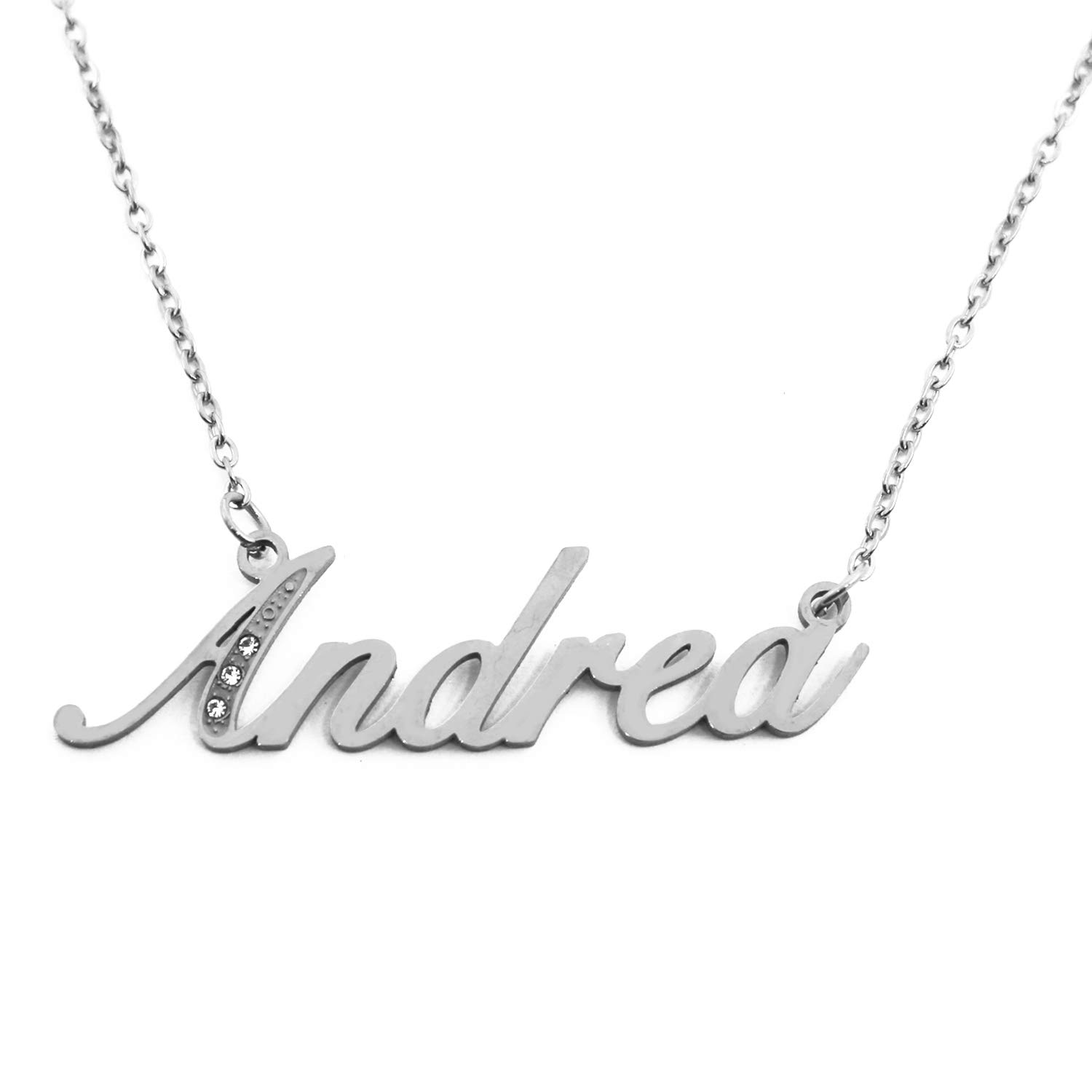 Kigu Andrea Italic Personalised Name Necklace With Cubic Zirconia Silver Tone , Custom Dainty Name Pendants, Jewellery for Ladies, Girlfriend, Mother, Sister, Friends