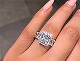 925 Sterling Silver Shiny Full Diamond Ring Square