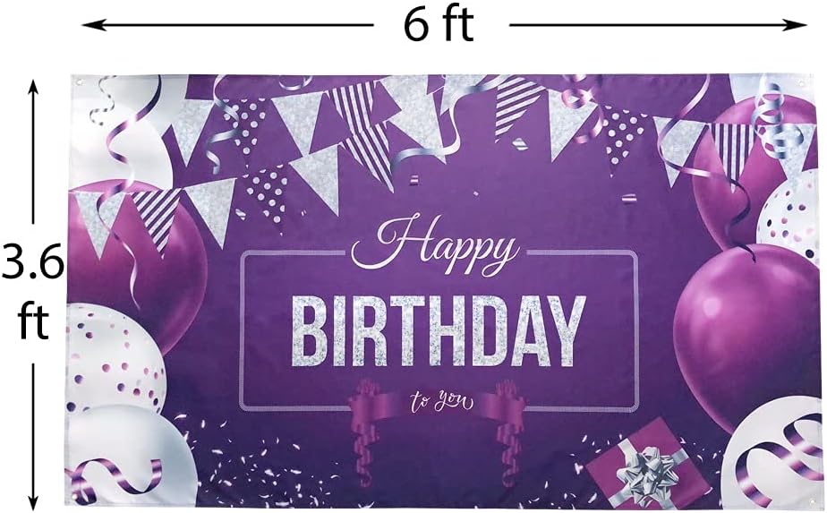 Promotional Items Happy Birthday Backdrop Banner Large Purple Silver And White Balloons Sign Poster For Women Kids Birthday Anniversary Party Decorations Photo Booth Background For Celebration Birthday Party Supplies Free Shipping On
