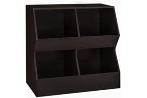 DINZI LVJ Kids Bookshelf, Toy Storage Organizer, Wooden Toy Cabinet, 4 Cubby Children Bookcase, 31.5" L Toddler Book Shelf for Bedroom, Nursery, Hallway, School, Espresso