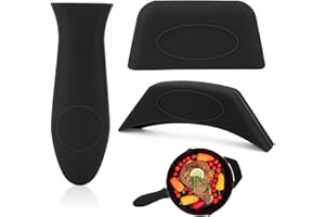 Cast Iron Handle Cover Silicone Pot Holders Heat Resistant Cast Iron Skillet Handle Covers (Black, 3PCS)